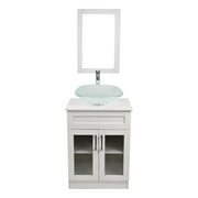 PULUOMIS 24 inch Bathroom Vanity Combo Modern MDF Cabinet with Vanity Mirror and Tempered Glass Sink
