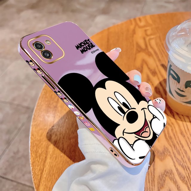 Carcasa Para Samsung Galaxy A03 Core A03S A13 A23 A33 A53 A73 4G 5G Nueva Cara Cuadrada Con Estampado De Mickey Funda De Diseño De Lujo Galvanoplastia Suave Para Teléfono