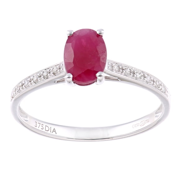 9ct White Gold Jewelco London 5pts Diamond Oval 1.2ct Ruby Solitaire Ring