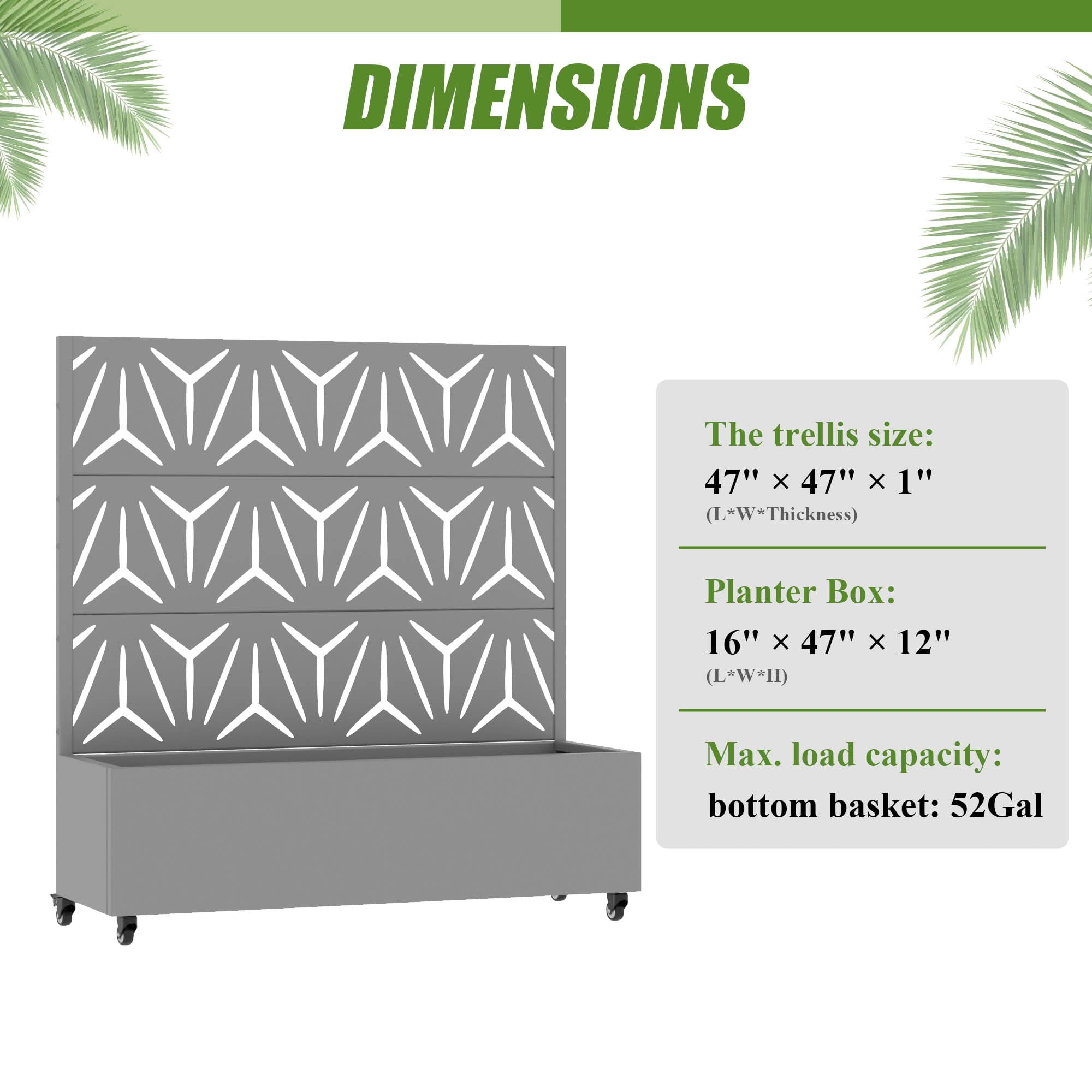 MAYEERTY 47X47" Metal Outdoor Gray Privacy Screen with Planter Box for Backyard & Garden, 3 Piece Set