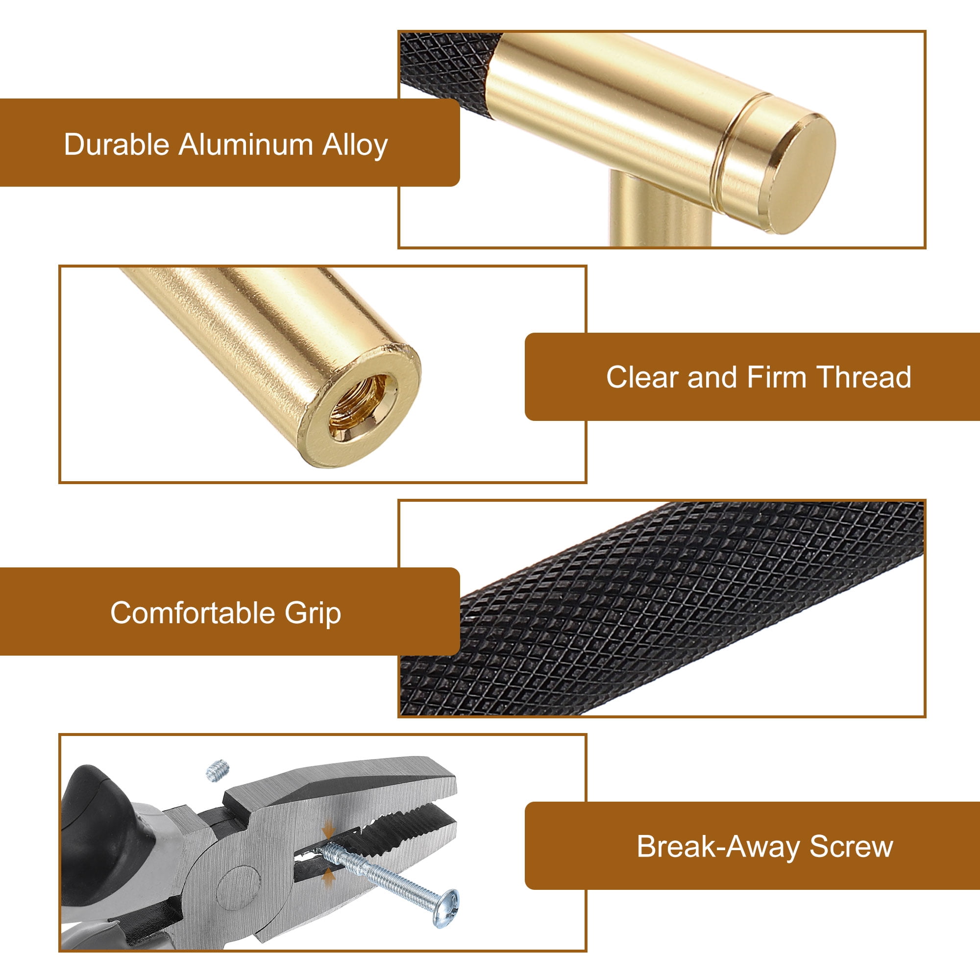 Unique Bargains Cabinet Handles, Aluminum Alloy Knurled Pulls  Gold Handles 4" Black