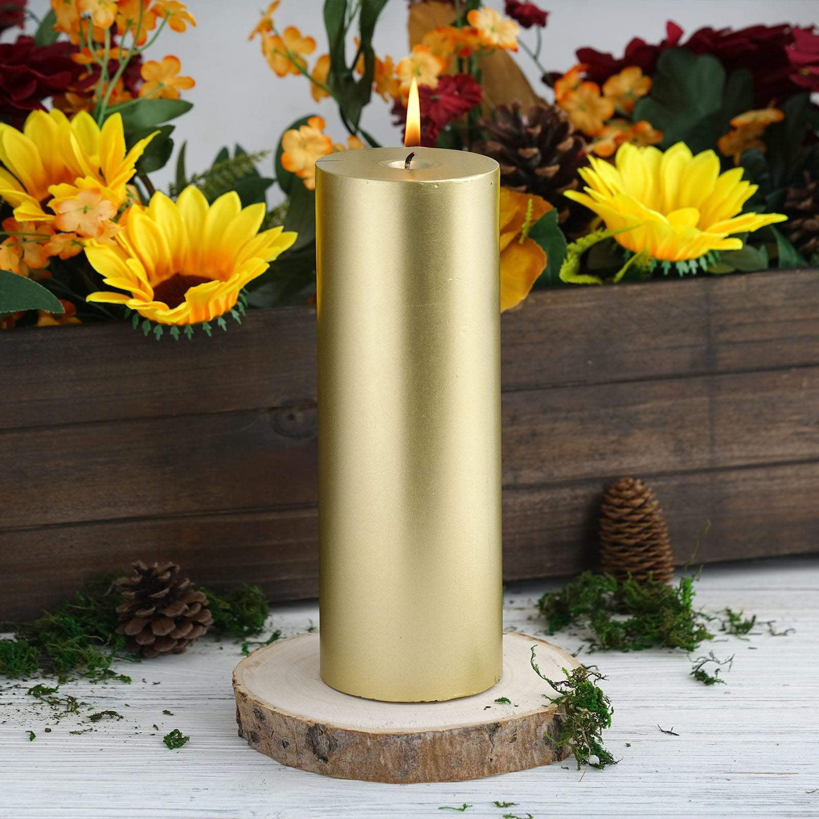 Efavormart 9 Gold Dripless Unscented Pillar Candle Long Burn Time
