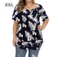 thumbnail image 1 of Camisa de mujer Camiseta de manga corta con estampado floral Blusa con cuello en V, Azul, XXL Scienceny AP002466-37, 1 of 3