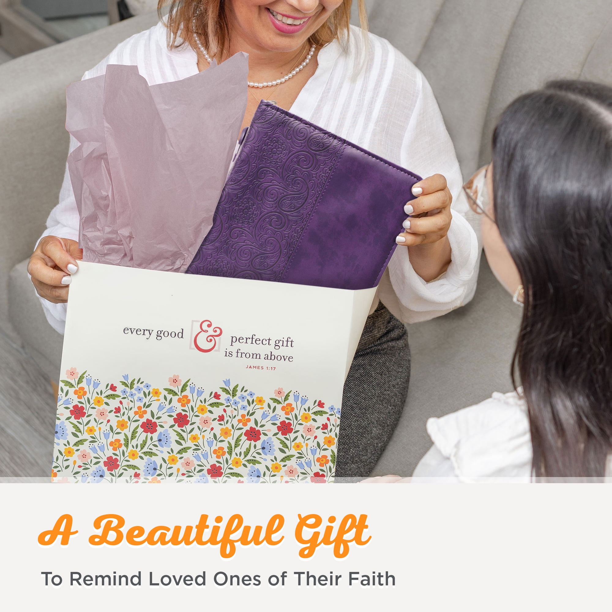 Christian Art Gifts Purple Faux Leather Bible Cover for Women  Faith Purple Paisley- Hebrews 11:1  Zippered Case for Bible or Book w/Handle, Large Christian Art Gifts
