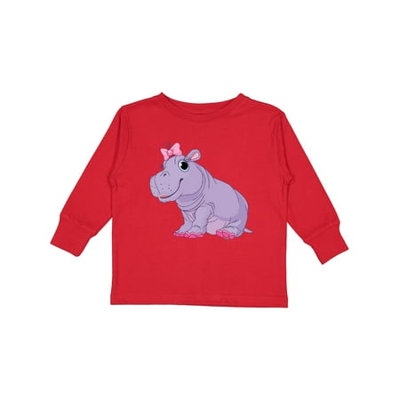 

Inktastic Cute Purple Hippo Girls Long Sleeve Toddler T-Shirt