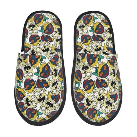 

Honeii Happy Skeleton print Slippers Memory Foam House Bedroom Slippers for Women and Men Fuzzy Plush Comfy Faux Fur Lined Slide Shoes-Large
