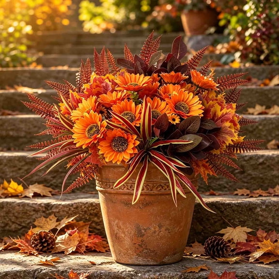 Fall Artificial Plants Set Persian Grass Maple Leaf Sunflower Faux Greenery Decoration Home Office Desk Table Autumn Seasonal Decor Indoor Low Maintenance Arrangement for Modern Spaces