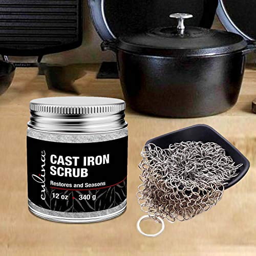 Culina Cast Iron Cleaning & Restoring Scrub & Stainless Steel Scrub | Removes Rust Without Scratching & Care Before Cleaning, Washing & Seasoning | 100% Natural | for Cast Iron Skillets, Pans &