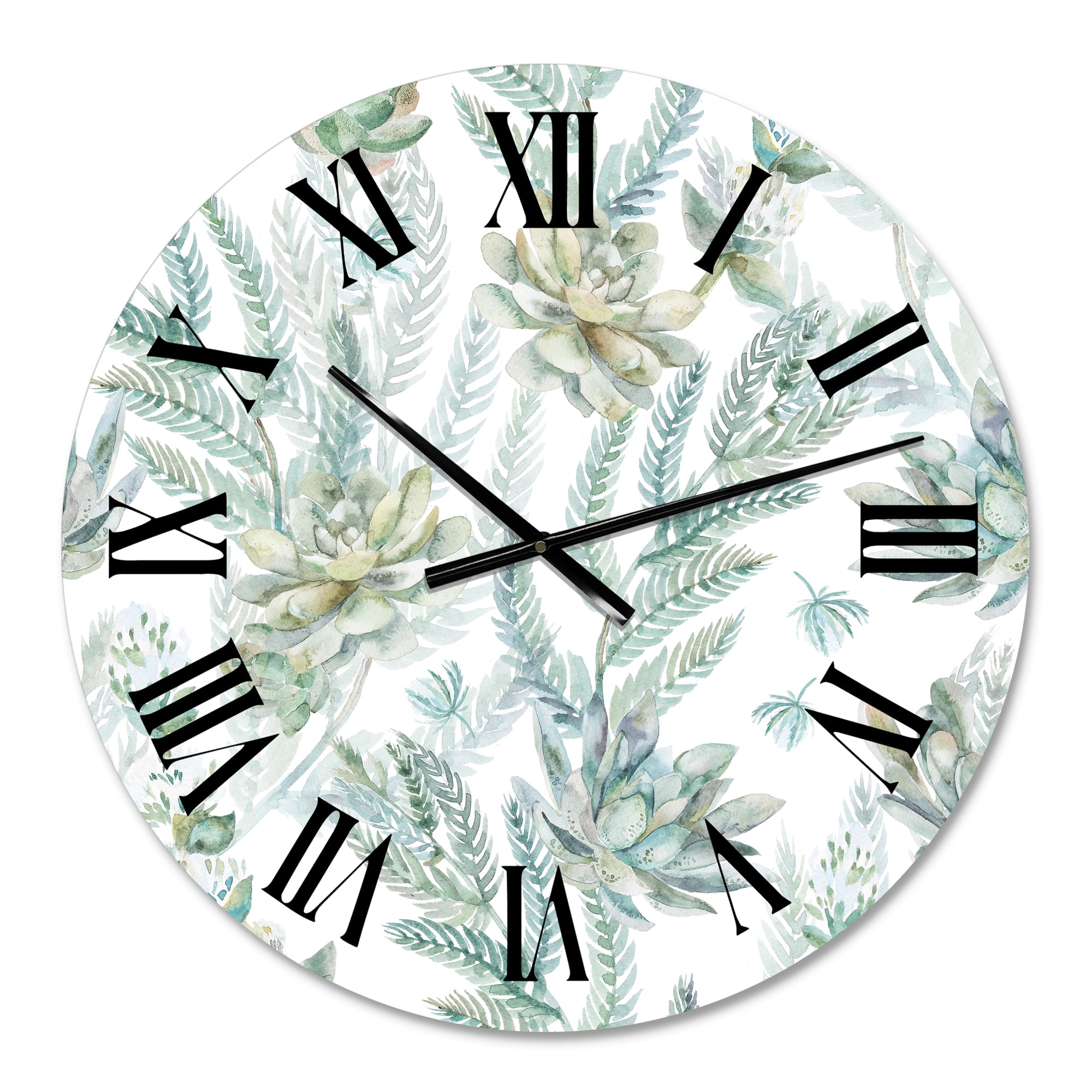 Designart 'Floral Seamless Pattern Succulents Ferns Thorns' Farmhouse Wall Clock