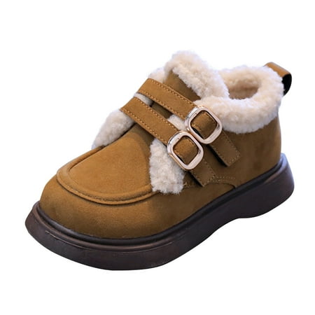 NOKIO Fashion Big Kids Winter Warm Casual Snow Boots  Fashion Round Toe Fur Lined Buckles Winter Booties  Outdoor Non-slip Platform Velvet Loafers Flat Keep Warm Snow Boots Comfortable Shoes