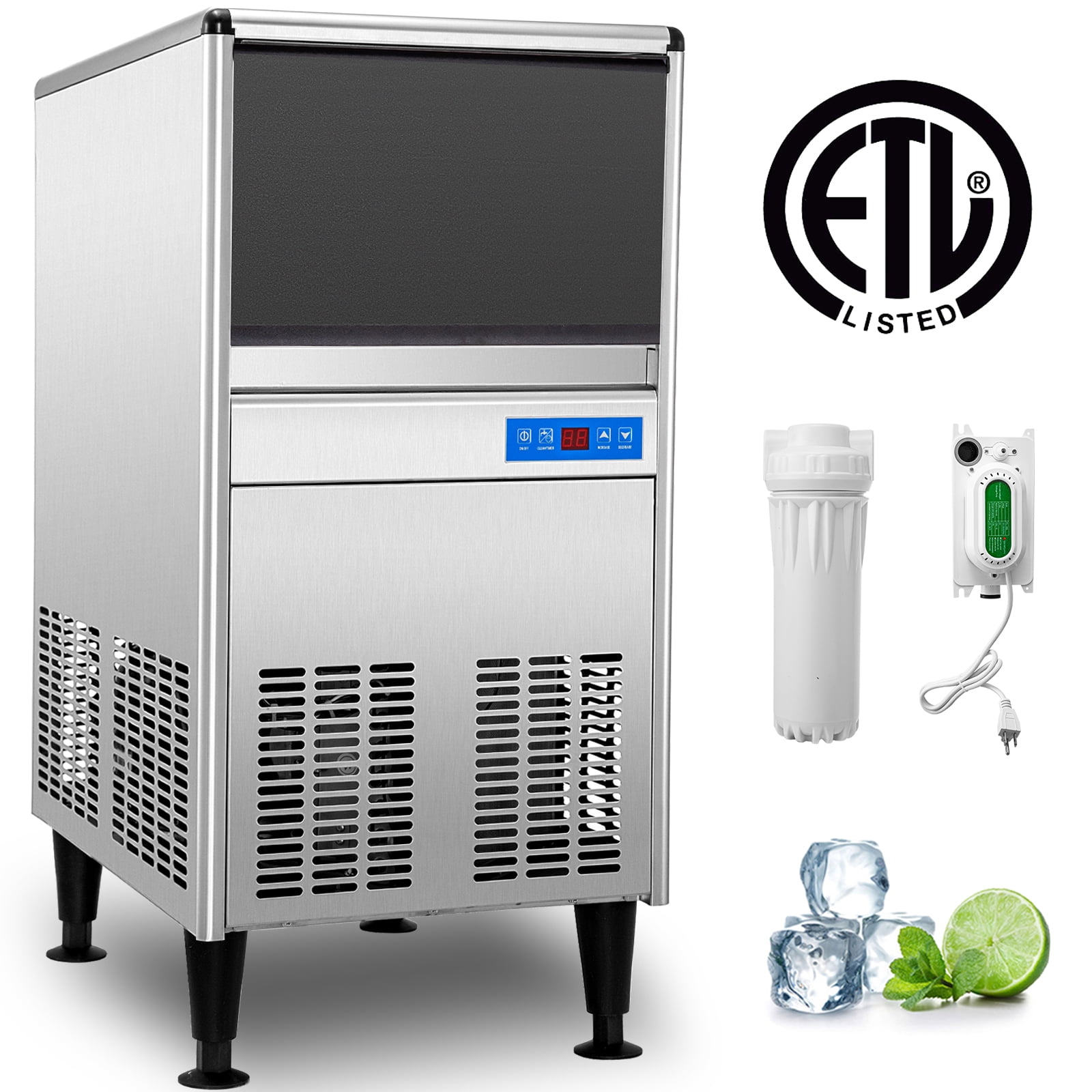 VEVOR Commercial Ice Maker 95lbs/24h with 50lbs Bin, ETL Approved, Full