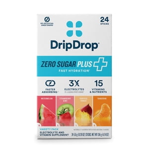 DripDrop Zero Sugar Plus Hydration Multiplier, 24 Packets Variety Pack