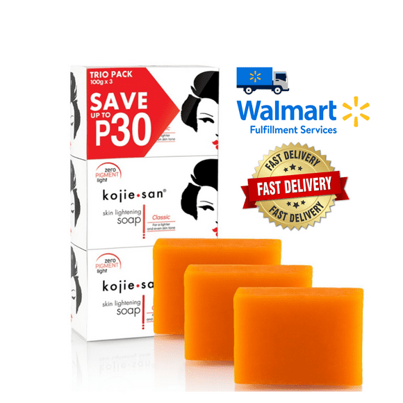 Kojie San Skin Brightening Soap - Original Kojic Acid Soap for Face & Body - Cosmetic Soap (3 x 100g Bars)