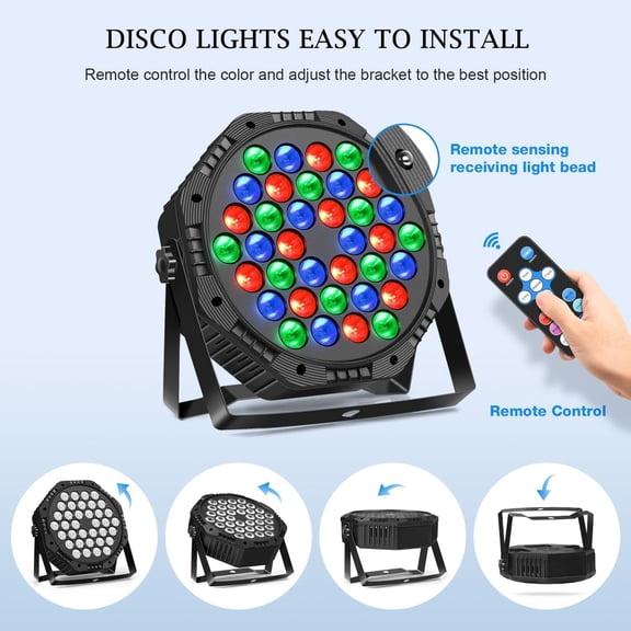 Stage Lights 2 Pack 36 LED Par Light Corded RGB DJ Party Uplights with Sound Activated and DMX Control for Disco, Wedding, Club, Birthday, Stage Lighting (2 Pack)