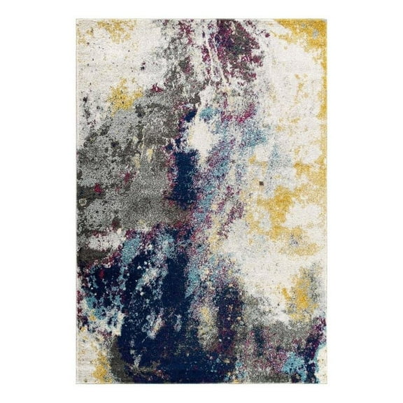 Pemberly Row 94.5x122" Adeline Area Rug in Blue/Gray/Yellow/Ivory/Pink