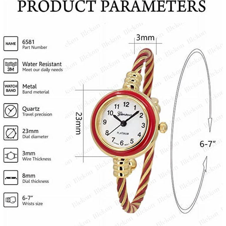 Women\'s Gold Red Analog Quartz Elegant Cable Cuff Arabic Numbers Bracelet Watch Blekon Collections Women main image 2