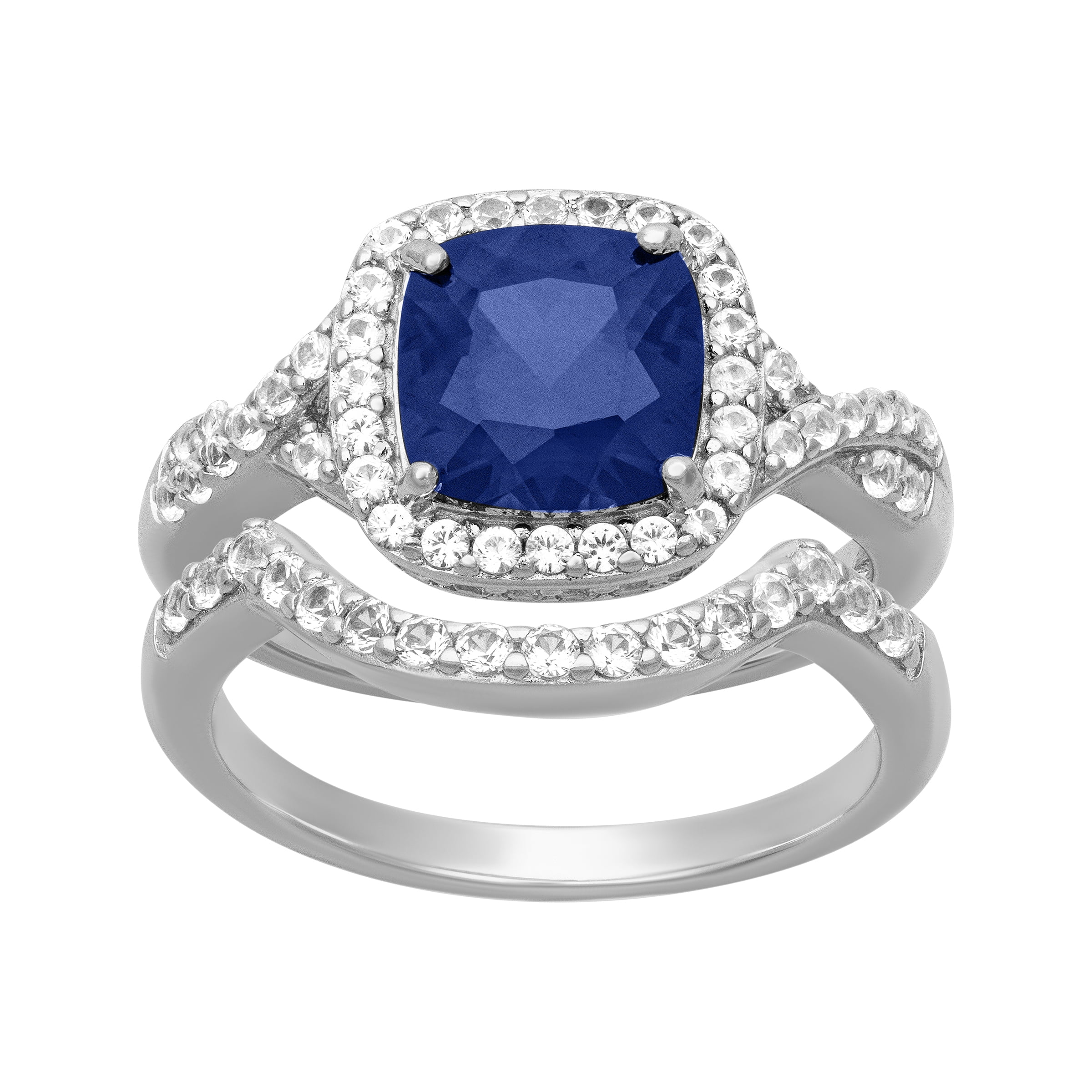 Keepsake 2 2/3 Carat TGW Created Blue & White Sapphire "Midnight Gem" Women’s Bridal Set in Sterling Silver