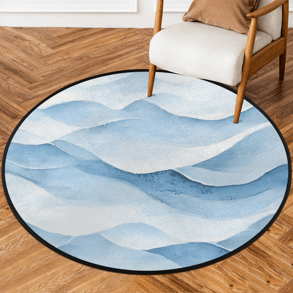 CURLYOOT Round Rug 3ft Abstract Sea Blue Area Rug, Washable Circle Mat Non Slip Floor Carpet Mat, Soft Indoor Rugs for Entryway Living Room Dining Room Bedroom