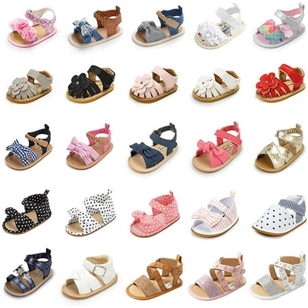 Infant Baby Girls Boys Sandals Summer Bowknot Crib Shoes Toddler Pu Leather Flower Soft Rubber Sole Dress Flats First Walker Shoes