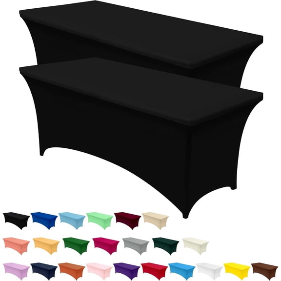 Spandex Tablecloth 6ft - 2 Pack, Fitted and Tight Cloth for Rectangle Table, Wrinkle-Free Stretch Table Cover Party, Wedding, Banquet Birthday, Black