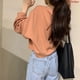 thumbnail image 3 of Sudaderas De Manga Larga Lisas Para Mujer Top Corto Suelto Con Cuello Redondo Todo Combinado, 3 of 4