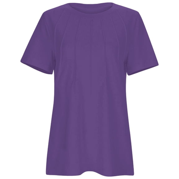 Fgnfyis Summer Tops For Women Casual Short Sleeve Round Neck T Shirt Ruffled Detail Comfortable Breathable Soft Stylish Top Everyday Wear Womens Short Sleeve Tops Dark Purple XL