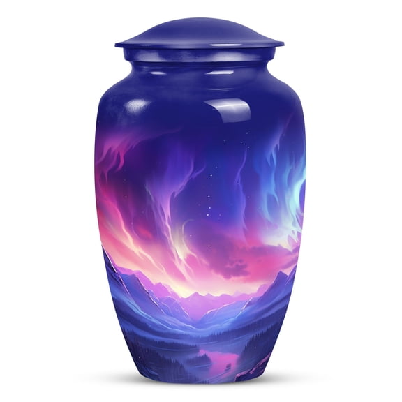 Twilight Dance of Northern Lights - Large Decorative Urn - Artistic Expression Urn - Unique Design for Human Ashes - Creative Memorial Piece - 10 Inch