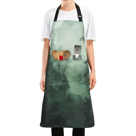 

Yayeee Apron for Cooking with Pockets Water Resistant Adjustable Neck Strap Green Forest