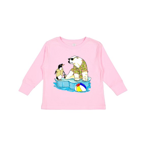 Inktastic Penguin and Polar Bear Iceberg Beach Bums Boys or Girls Long Sleeve Toddler T-Shirt