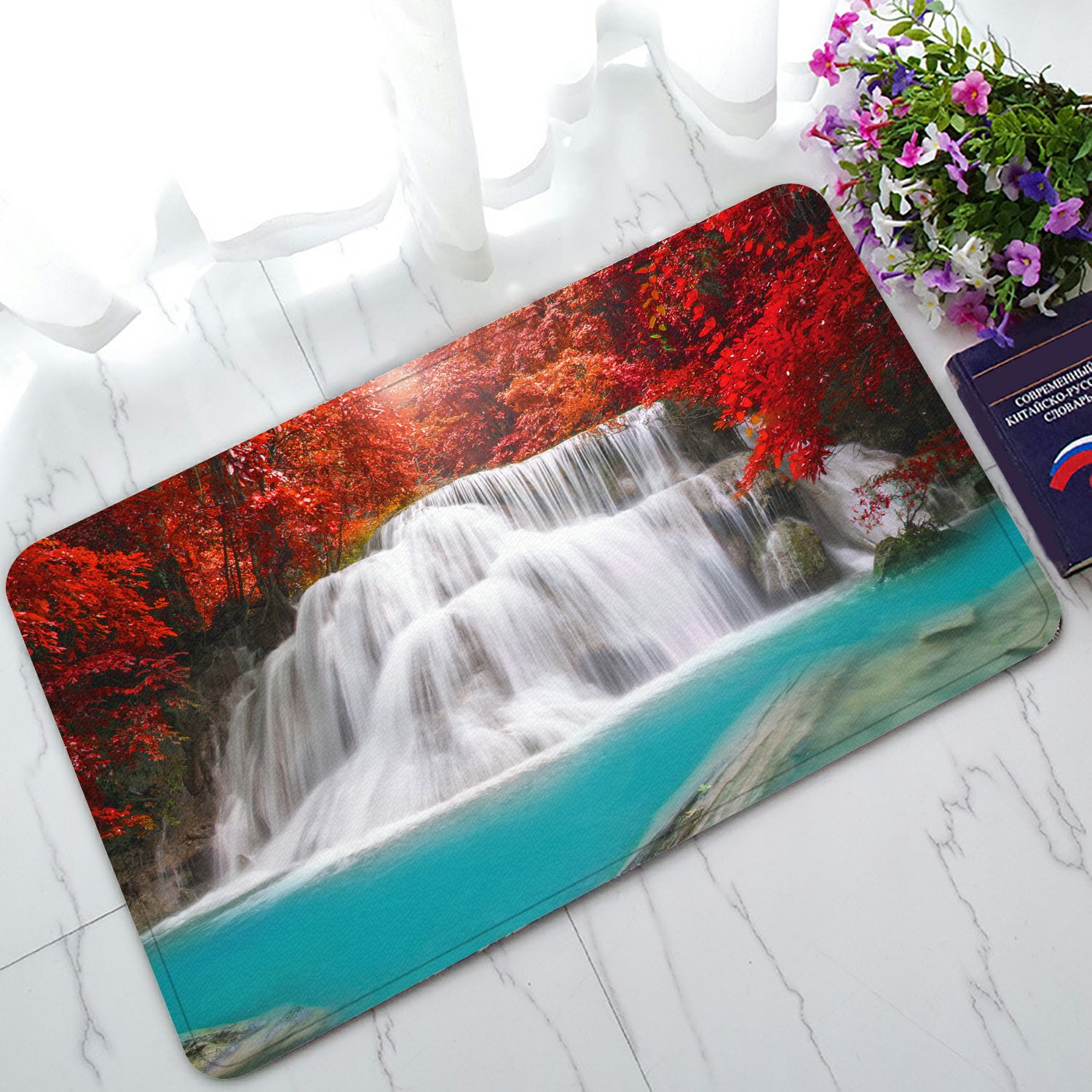 PHFZK Beautiful Tree Doormat, Waterfall in Deep Rain Forest Doormat