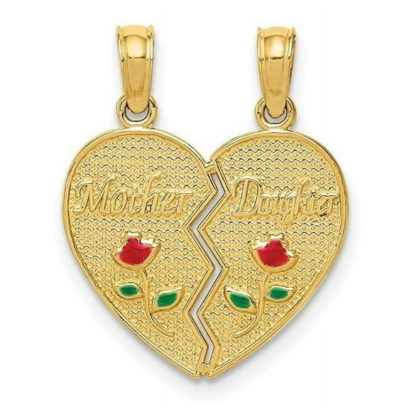 Quality Gold 14k Enameled Mother - Daughter Break-apart Pendant, Yellow