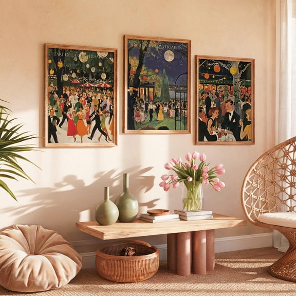 French Soiree Art Print Retro Party Wall Decor Set 3 Unframed Paper Print 8x12