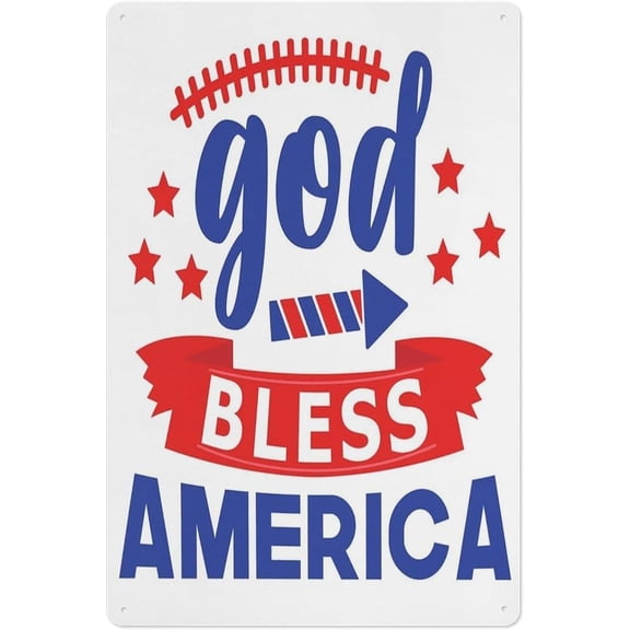 Independence Day Metal Tin Sign God Bless America Wall Decor 8x12 Inch Patriotic American Flag Wall Art for Home Bedroom or Office