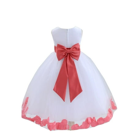 

Ekidsbridal Wedding Pageant Rose Petals White Tulle Junior Bridesmaid Toddler Dress Summer Easter Dress First Communion Girls Clothing Holiday Recital Dress Princess 302T 12-18m Flower Girl Dress