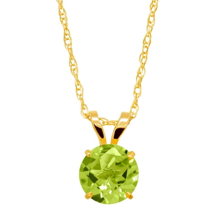 - 1 ct Round-Cut Natural Peridot Solitaire Pendant Necklace in 10kt Gold