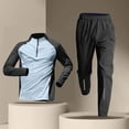 thumbnail image 2 of Moxiu Workout Clothes for Men 2 Piece Quarter Zip Long Sleeve Shirt and Pants Tracksuit Set Quick Dry Athletic Running Jogger Suit Light Blue,M, 2 of 7