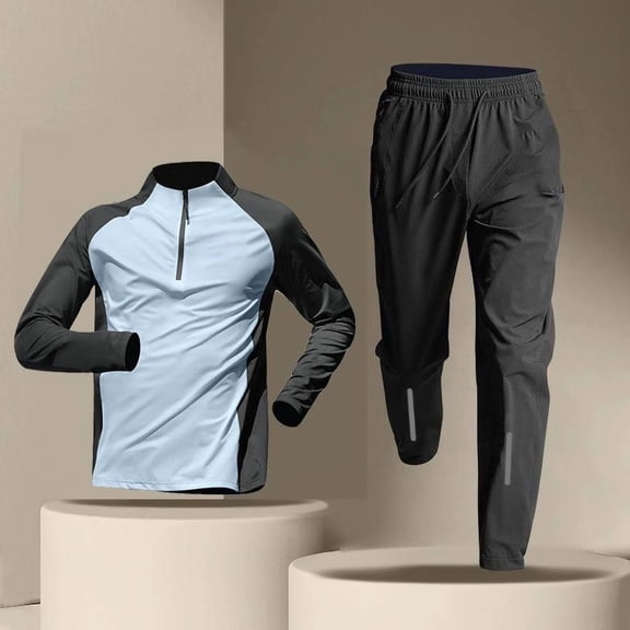 TaTaai Men's Workout Set for Men Half Zip Long Sleeve Quick Dry Top with Long Pants Running Fitness Training Suit Gift