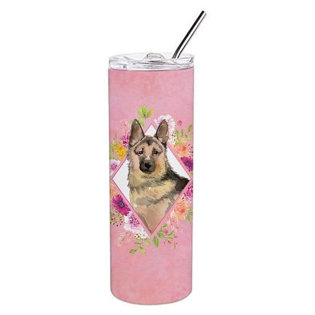 Caroline's Treasures Berger Allemand Fleurs Roses 20 oz Gobelet Mince à Double Paroi en Acier Inoxydable