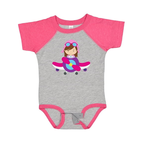 Inktastic Pilot Girl, Airplane, Plane, Flying, Brown Hair Girls Baby Bodysuit