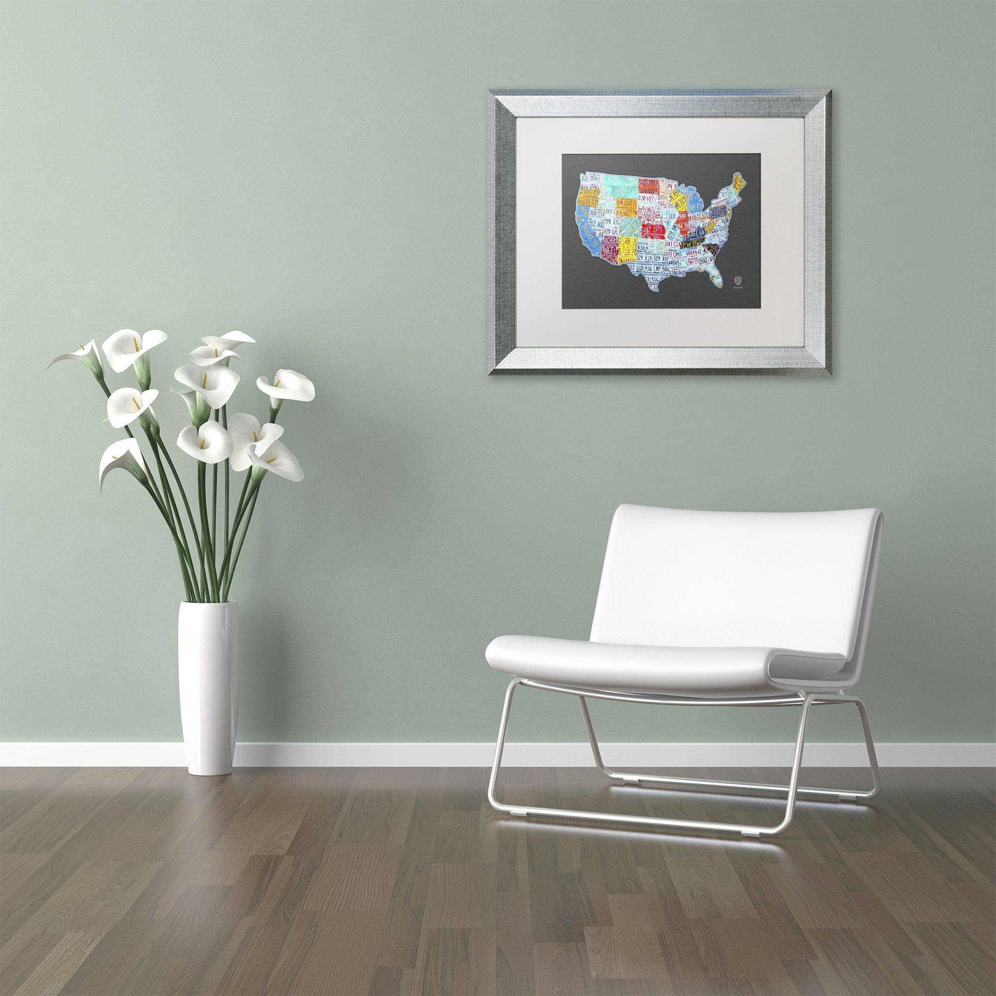 Trademark Fine Art 'Massive USA License Plate Map' Canvas Art by Design Turnpike, White Matte, Silver Frame