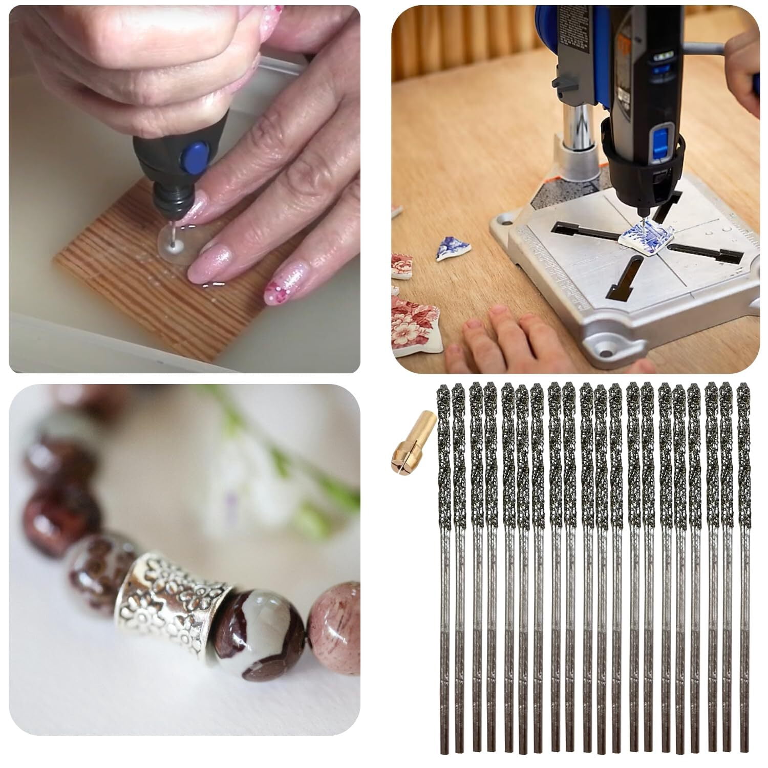 1mm Diamond Bits For Drilling Stone Compatible with Dremel Drill Bit Set Twist Tip Design Jewelry Sea Glass Beach Shell Gemstone 20 Pieces Set