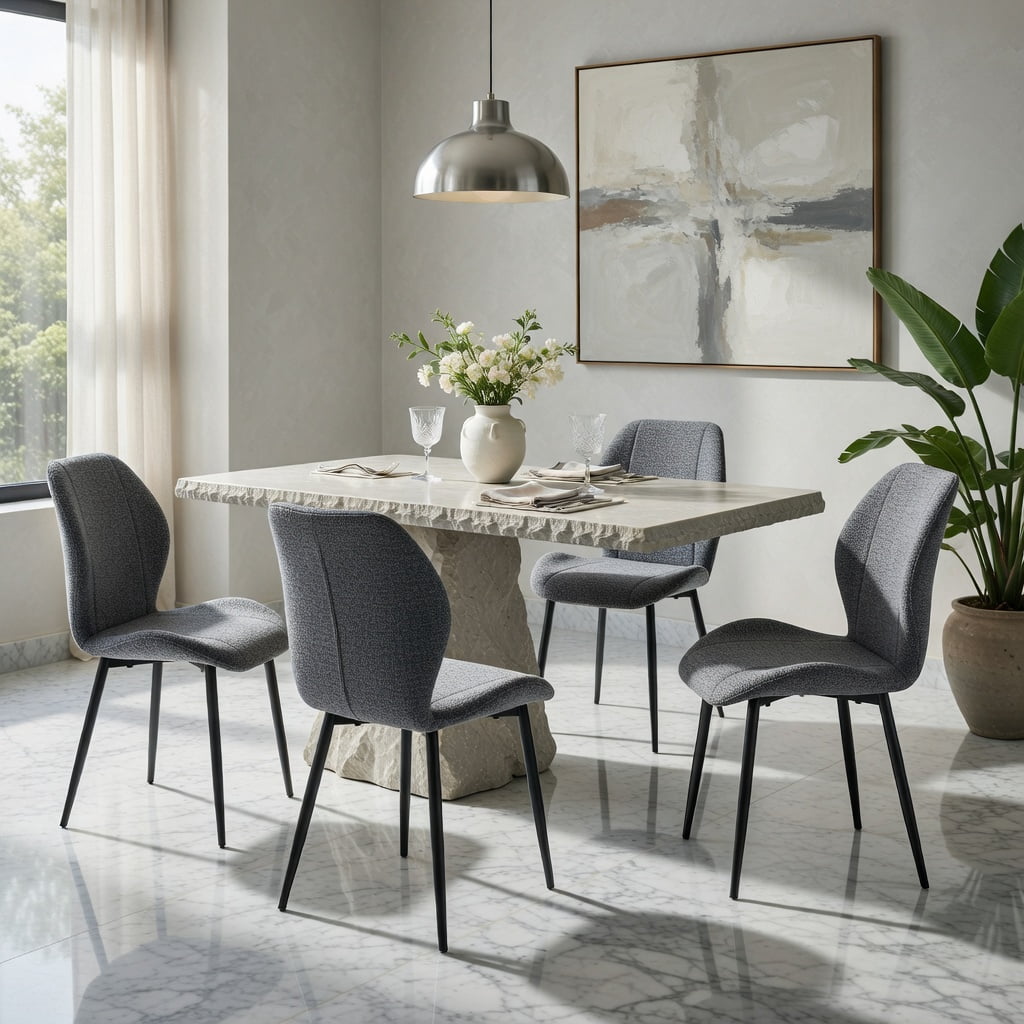 Hommoo 4-Pack Modern Minimalist Dining Chairs in Smog Blue Fabric with Metal Legs, Ergonomic Support, Adjustable Non-Slip Feet, for Dining Room, Home Office & Study, Blue