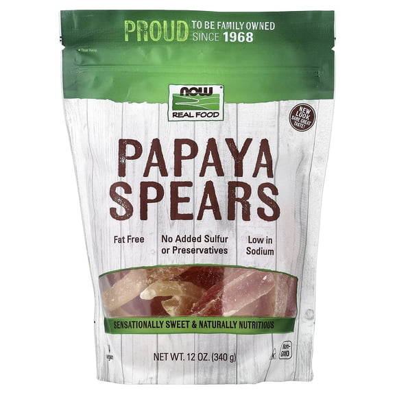 Now Foods Papaya Spears No Sulfur 12 oz Bag