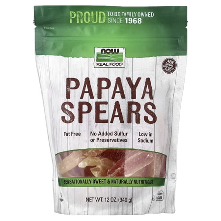 Now Foods Papaya Spears No Sulfur 12 oz Bag