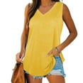 thumbnail image 2 of Mrat Padded Tank Tops Womens Tank Tops V-Neck Basic Casual Flowy Summer Sleeveless T-Shirt Extra Long Tank Tops for Women S-142 Yellow S, 2 of 8