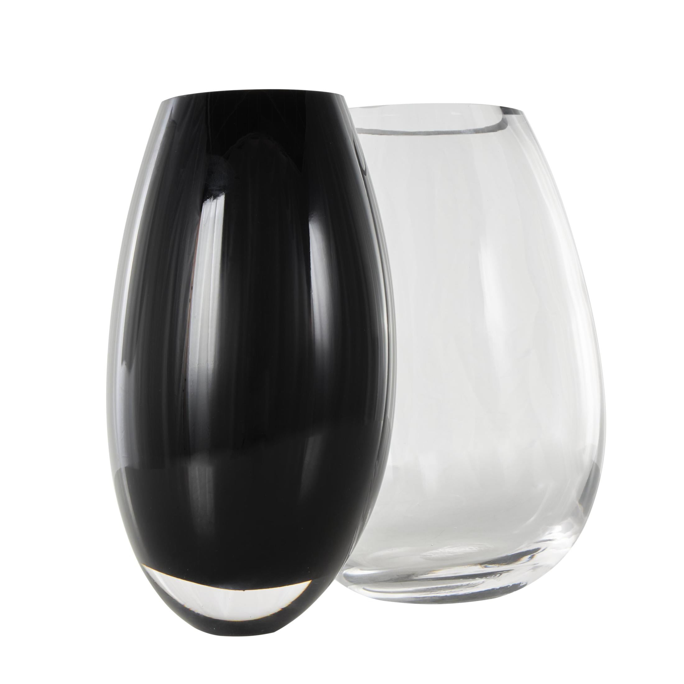 DecMode 13" Abstract Handmade Rounded 2 Opening 2 Opening Black Recycled Glass Vase with Clear Glass Accent
