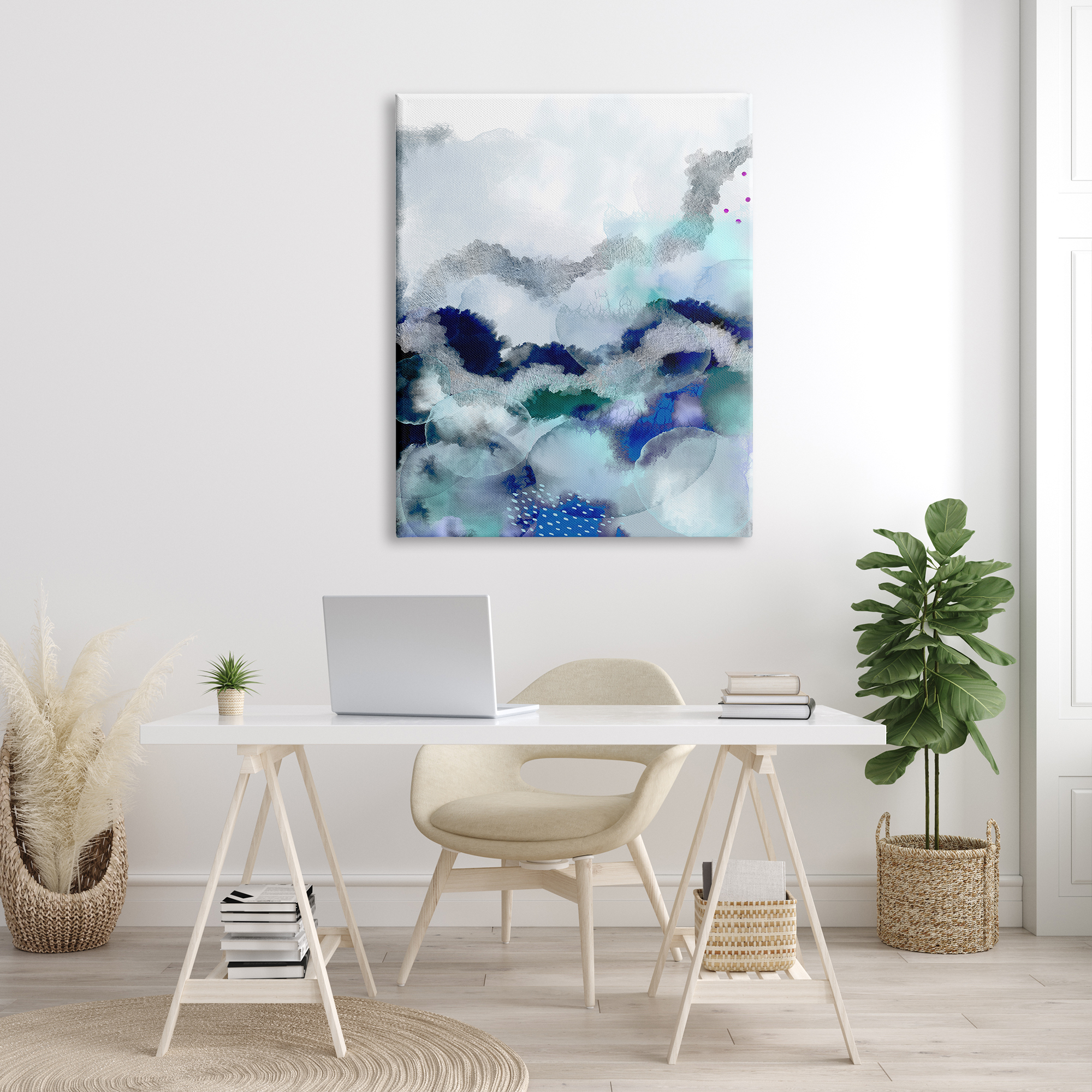 Stupell Industries Bubbling Sea Floor Abstraction Fluid Blue Green Abstract Painting Gallery Wrapped Canvas Print Wall Art, 36 x 48