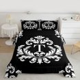 thumbnail image 2 of Homewish Monogrammed T Theme Queen Comforter Set,Retro Victorian Floral Bedding Sets,White Black Bedding Comforter Set For Men Women,Ultra Soft Bedroom Decor Reversible,3pcs, 2 of 8