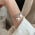 thumbnail image 4 of K-KED Vintage 925 Sterling Silver Heart Pendant Chain Bracelet Stylish Bangle, 4 of 6