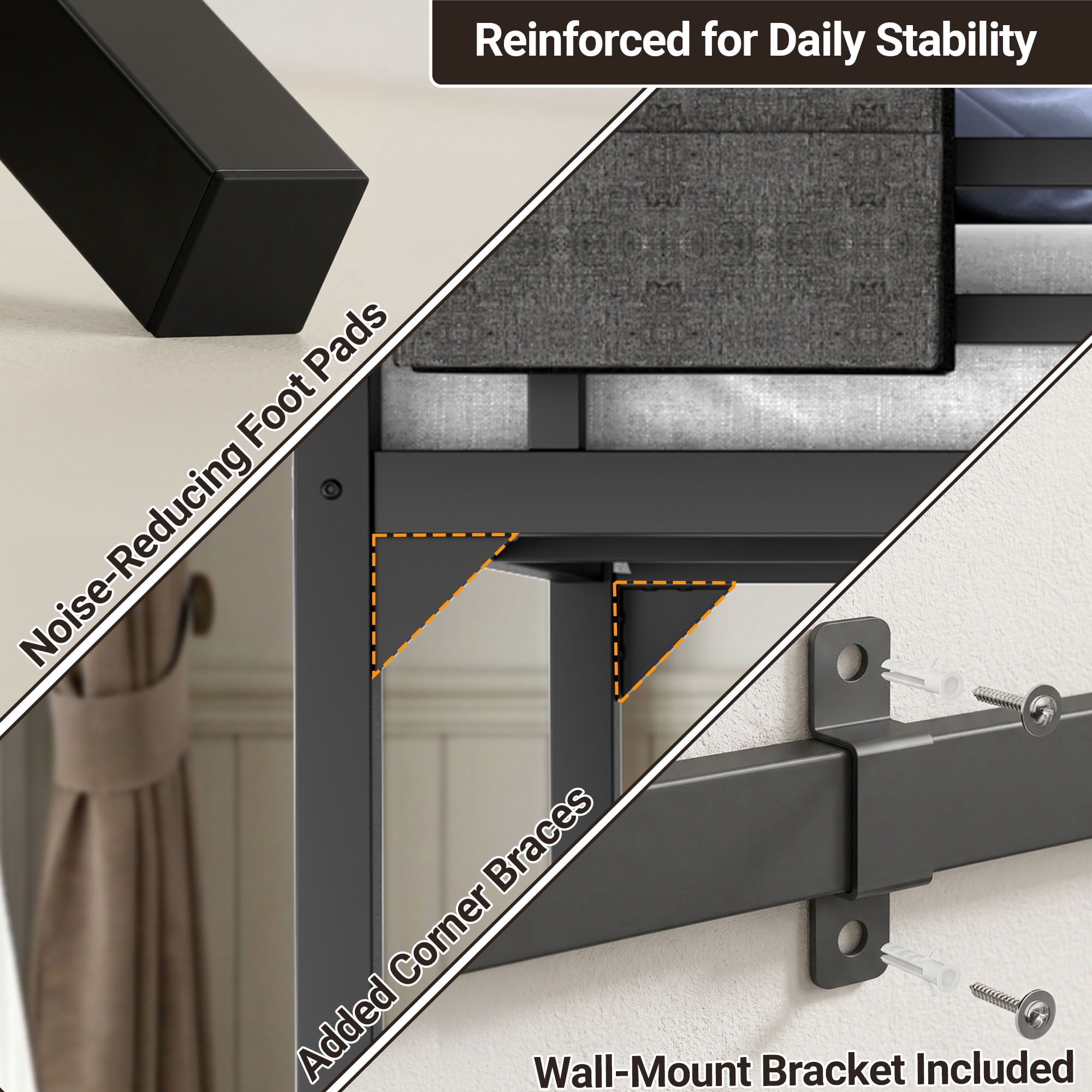 Miniyam Twin Metal Loft Bed with LED and Charging Station for Dorms and Apartments, Black